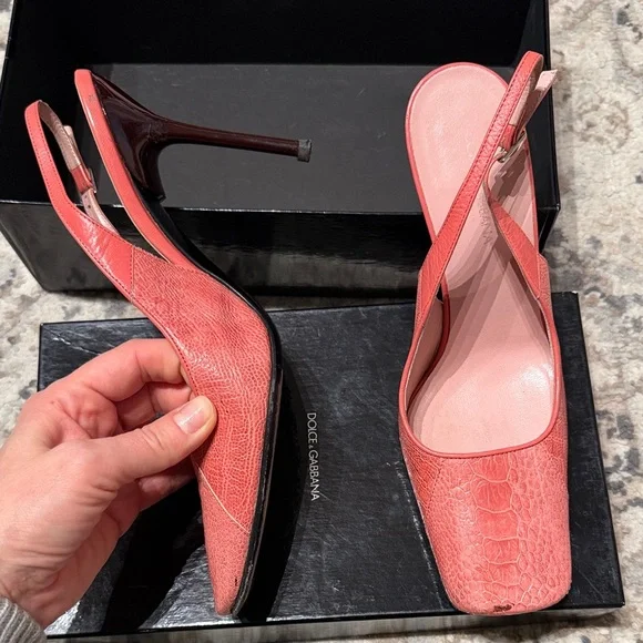 Dolce & Gabbana Pink Textured Slingback Heels - Picture 2 of 4